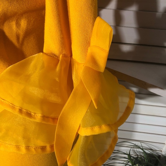 CQbyCQ Yellow Knit Bodycon Midi Dress Bell Sleeve Off Shoulder Large - Picture 7 of 12